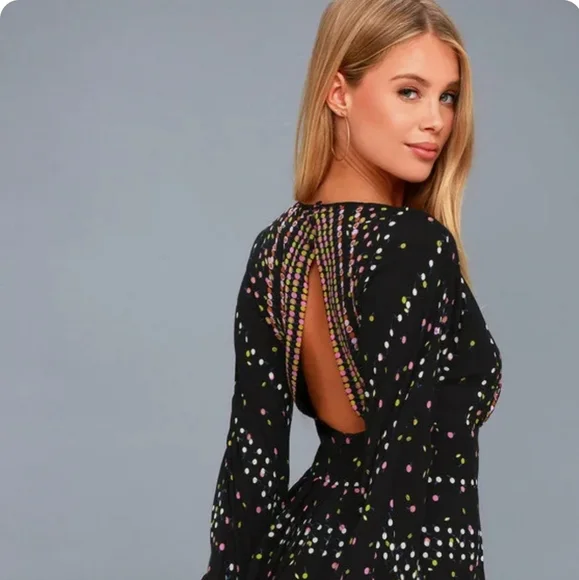 Free People Coryn Print Mini Dress in Black Combo  Sz: 12 - Picture 2 of 10
